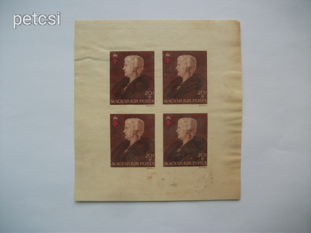 Magyar bélyeg / kisív vöröskereszt II. 20 f+1 P kisív 1942 vágott 1.