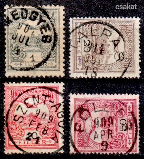 1900 turul - 4 gyakoribb bélyegzés (Medgyes, Talpas, Földes, Szent Ágota) Gudlin 80 pont c17