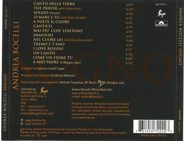 Andrea Bocelli - Sogno CD