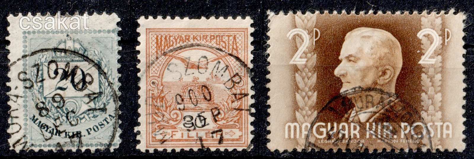 1881+ MURASZOMBAT lebélyegzések 3 féle színesszámú krajcáros, turul és Horthy / Slovenia (d20)