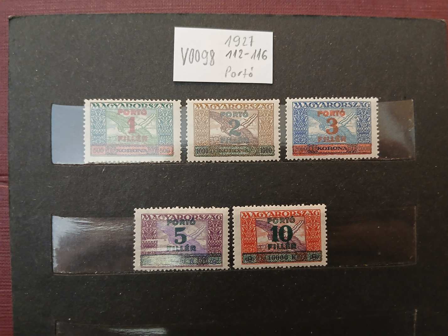 V0098 Magyar bélyeg 1927 112-116 Ikarusz portó postatiszta