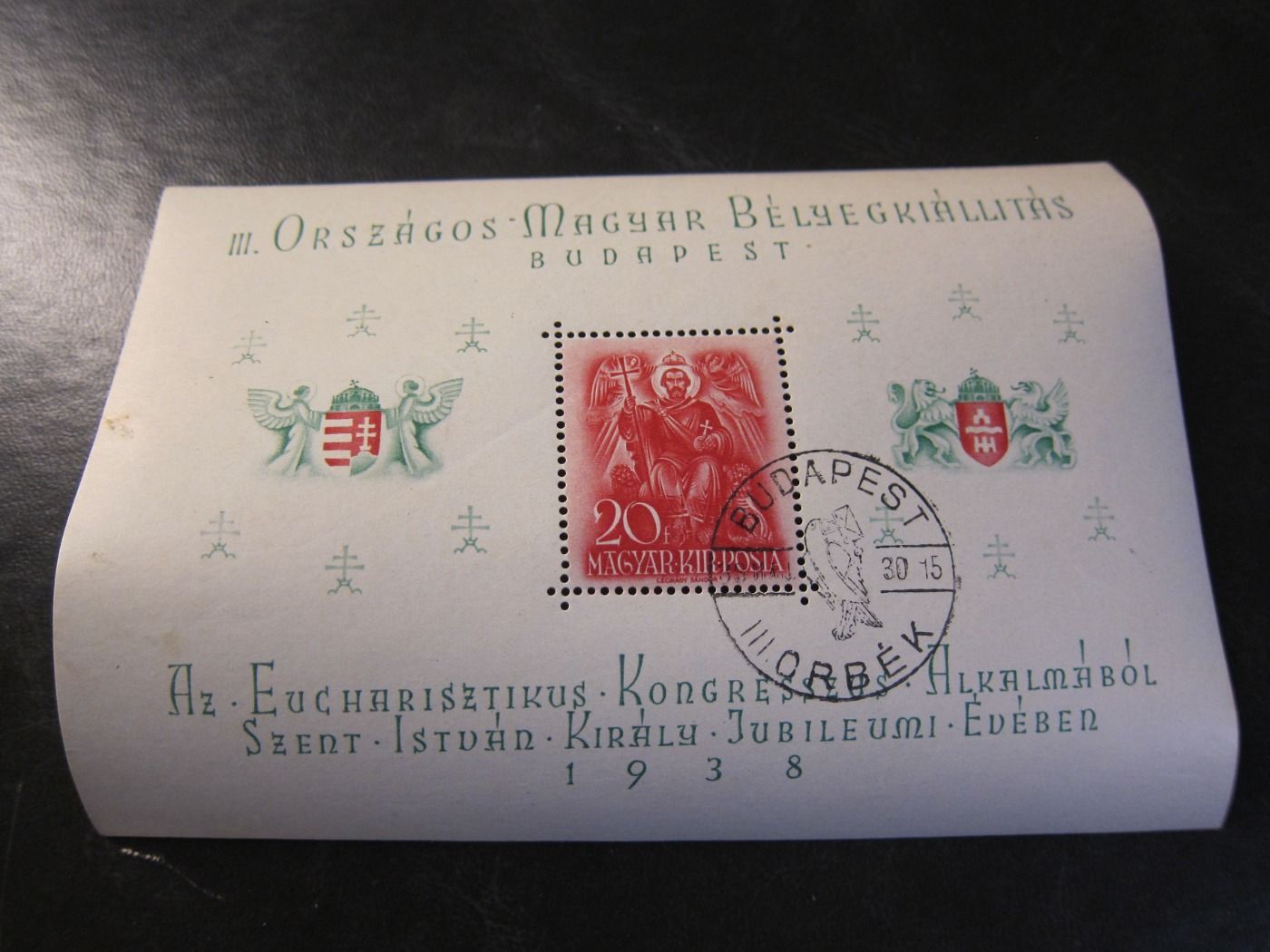 1938 - ORBÉK blokk alkalmi Orbék bélyegzéssel