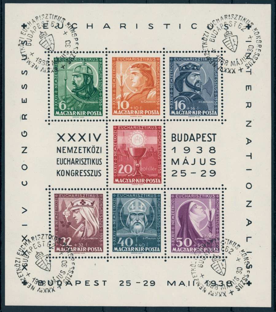 1938 EUCHARISZTIKUS blokk pecsételt enyvezett szép minőség MPIK 9.000 ft e49