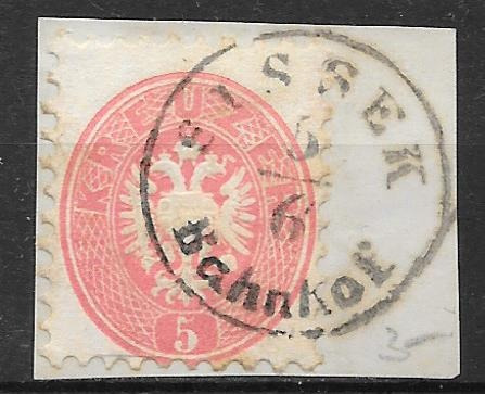 1864. OPM 5 kr SISSEK Bahnhof bélyegzéssel kivágáson