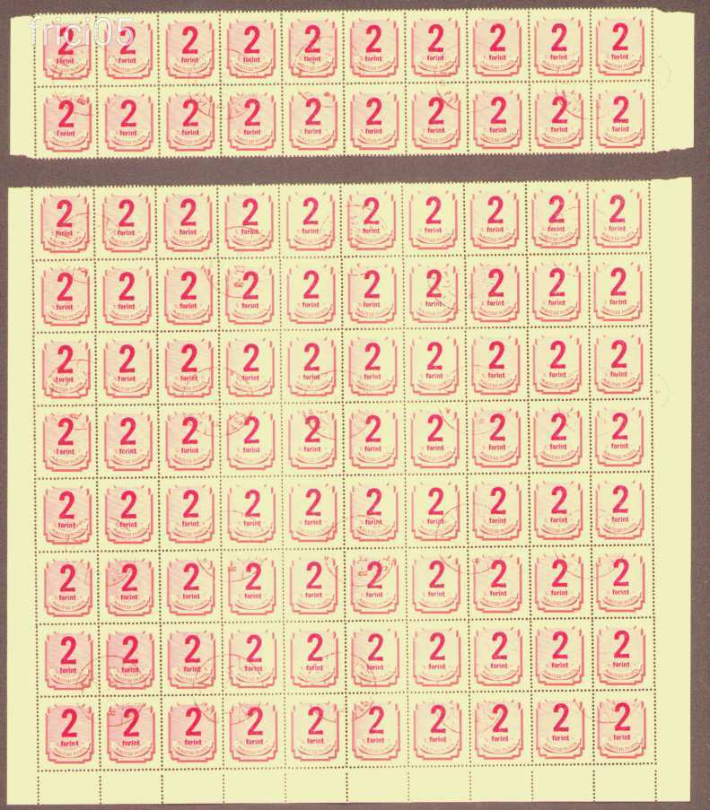 1950, Forint-filléres portó II. kiadás, 2 Ft pecsételt ívdarabok, 100 db bélyeg