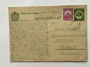 1927 Eszperantó dijjegyes levelezőlap 8f+8f Büssü Stuttgart bélyeges külföldi ritka