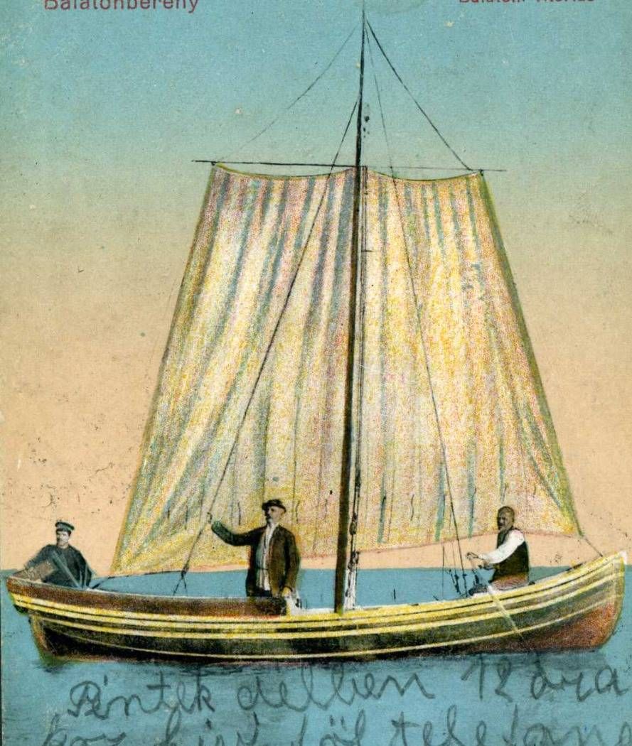 Balatonberény, régi evezős vitorlás, postással, 1925
