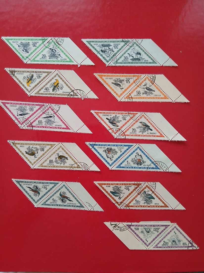 S0035C Magyar 1952 Madarak 1296-1308 szivességi bélyegzés fordított képállás (teche-beche)