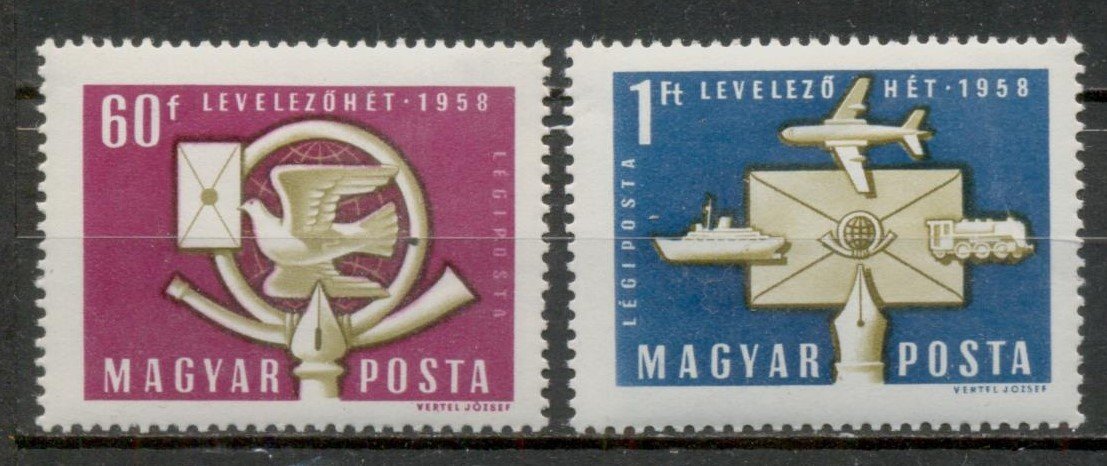M266 - Magyar Posta 1958. Levelezőhét légiposta bélyegpár (60f és 1Ft)