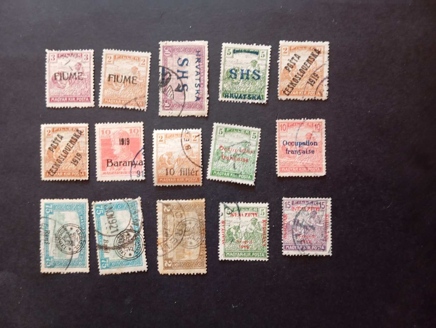 Magyarország 1919 Megszállás bélyegek, 15 db pecsételt H