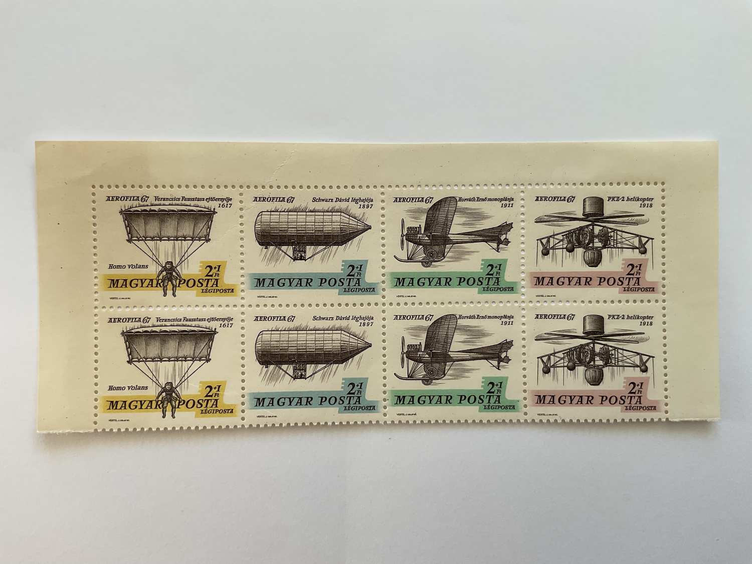 1967 Aerofila – 8 összefüggő légiposta bélyeg, repüléstörténet