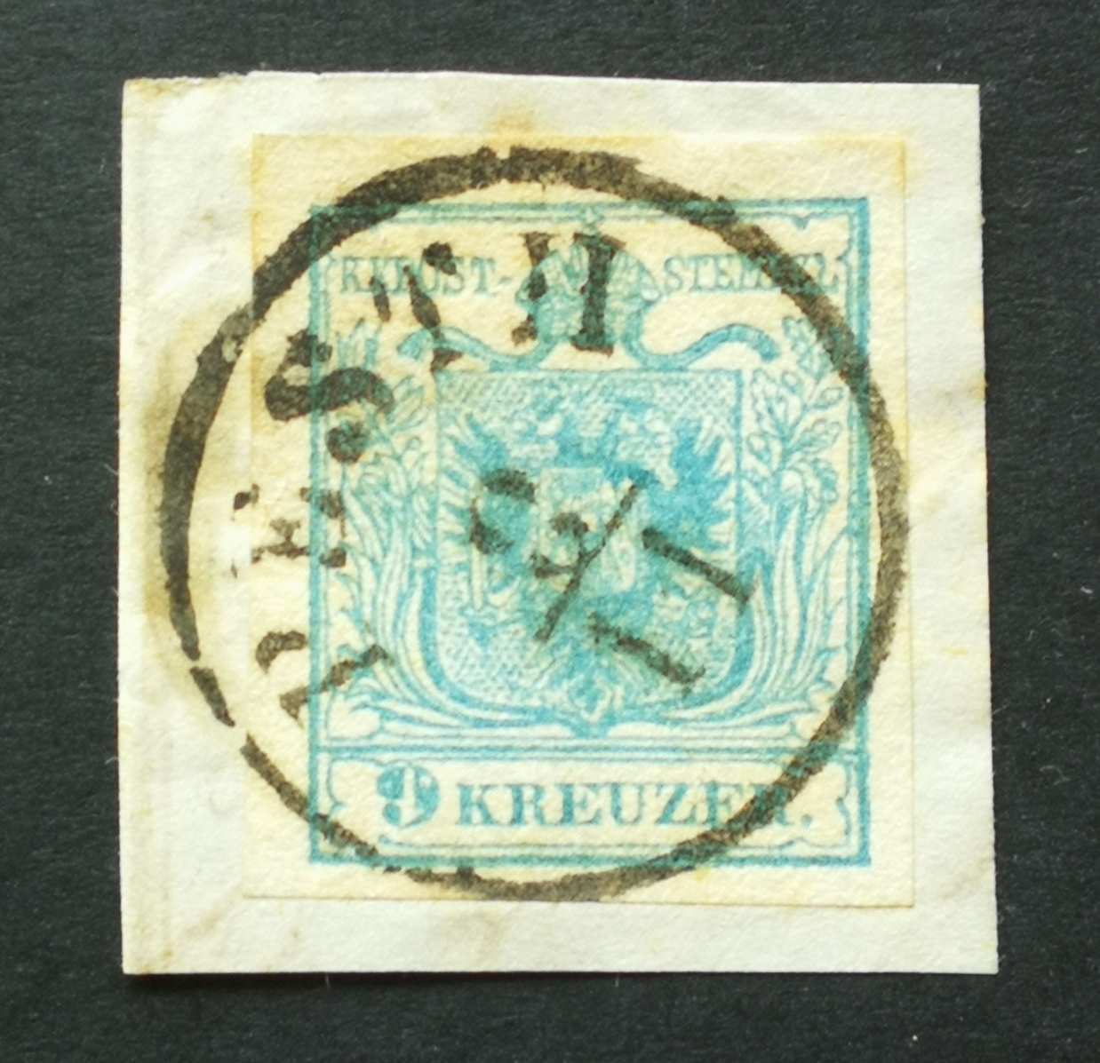 Magyarország 1850 Könyvnyomat 9 Kr. PESTH kivágáson H