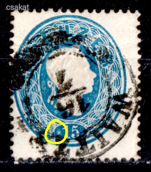 1861 OPM 15kr lemezhiba pont a 15 előtt WAITZEN bélyegzés Vác Gudlin D2.3 / 40p (c83)