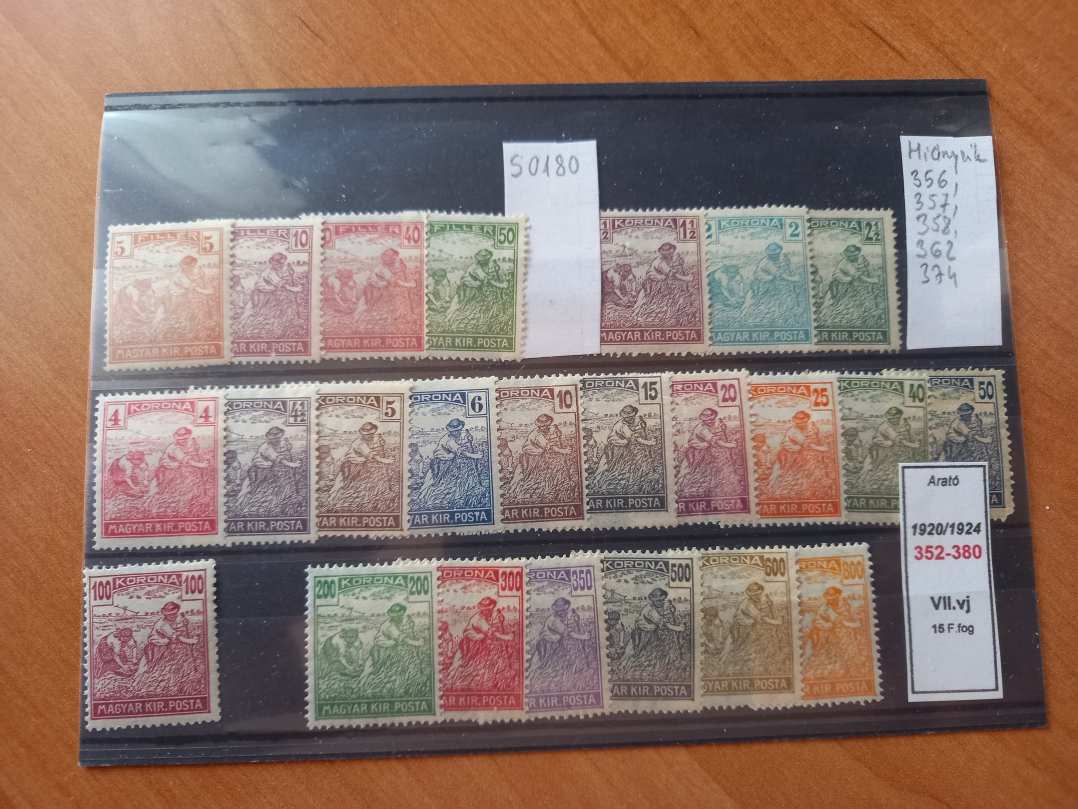 S0180 Magyar 1920-24 ARATÓ 352-380 postatiszta (hiányzik 356,357,358,362,374) kat.ár 9400huf