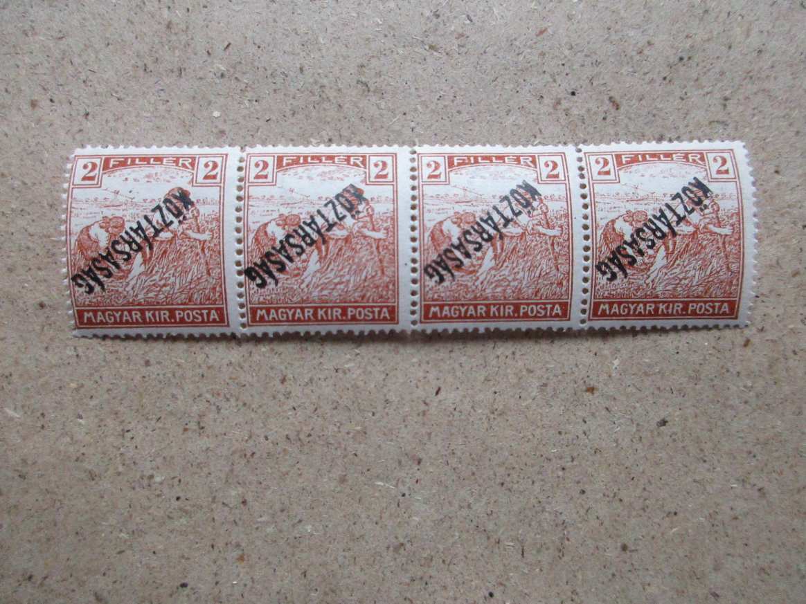1918. Köztársaság 2 filléres fordított felülnyomattal 4-es csíkban** (23)