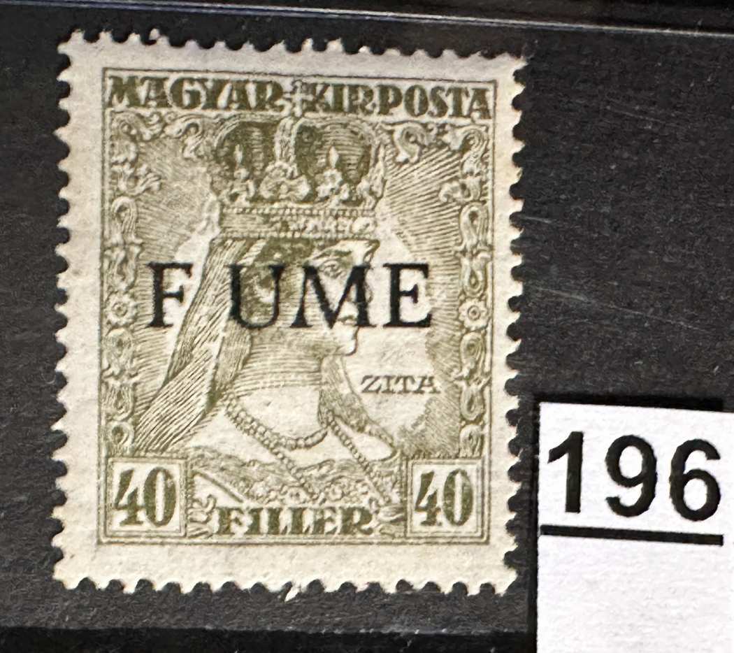 MAGYARORSZÁG 1918 FIUME OLASZ MEGSZÁLLÁS KÁROLY-ZITA 40 FILLÉR BETŰHIÁNYOS TÉVNYOMAT BÉLYEG
