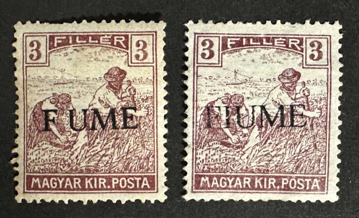 magyarország 1918 fiume olasz megszállás arató 3 fillér betűhiányos tévnyomat bélyeg