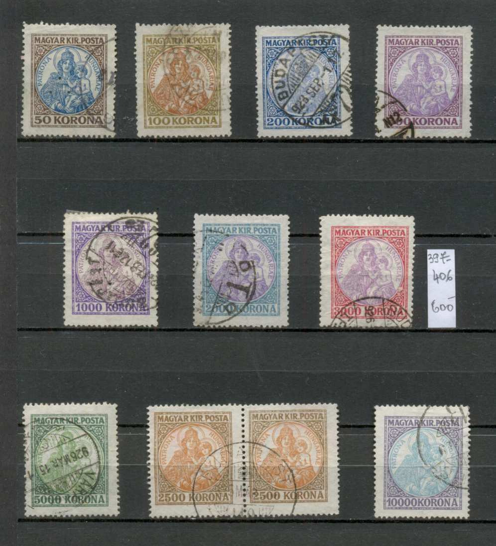 M74 Magyarország 1921-1925 Koronás Madonna 10 db közte összefüggő pár