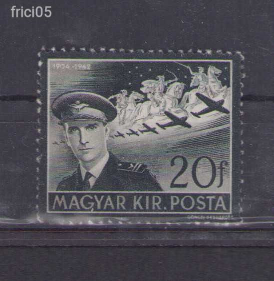 1942 Kormányzóhelyettesi gyászbélyeg, postatiszta tévnyomat  9 csillaggal