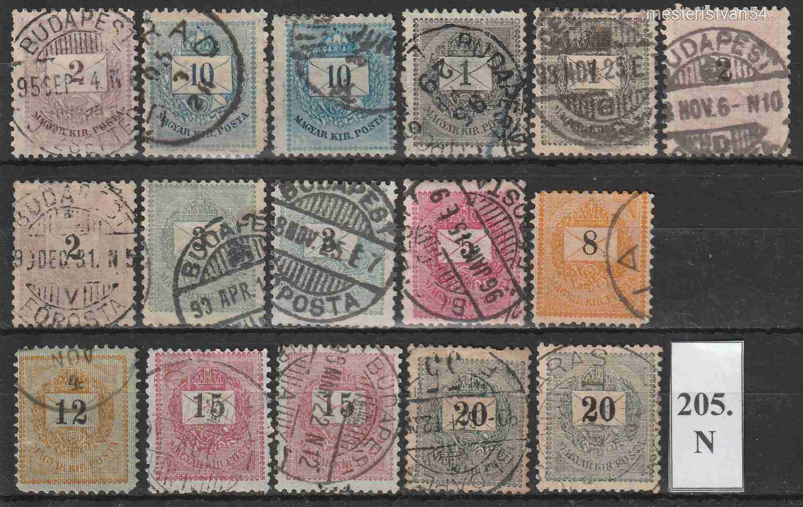 1874-99 Krajcáros bélyeg 16db N-205