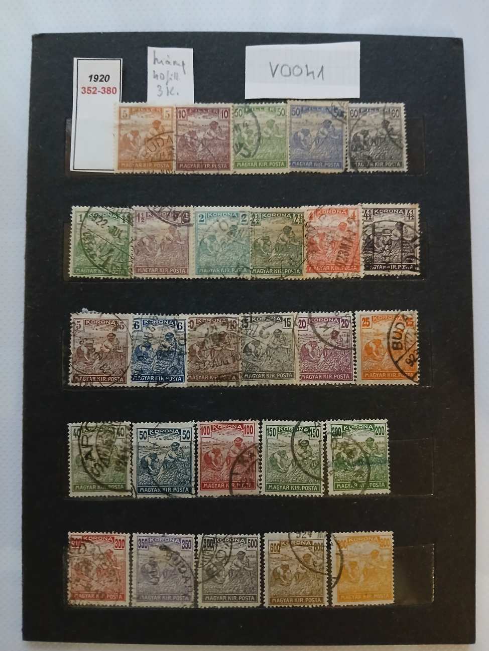 V0041 Magyar bélyeg 1920 352-380  hiányos falcos pecsételt