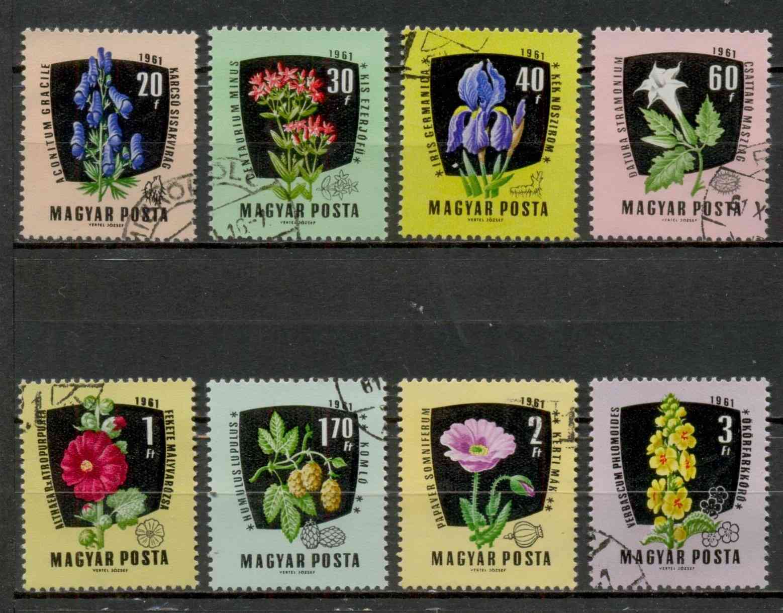 M286 - Magyar Posta 1961 Gyógynövények és ipari növények (8 db) - Pecsételt