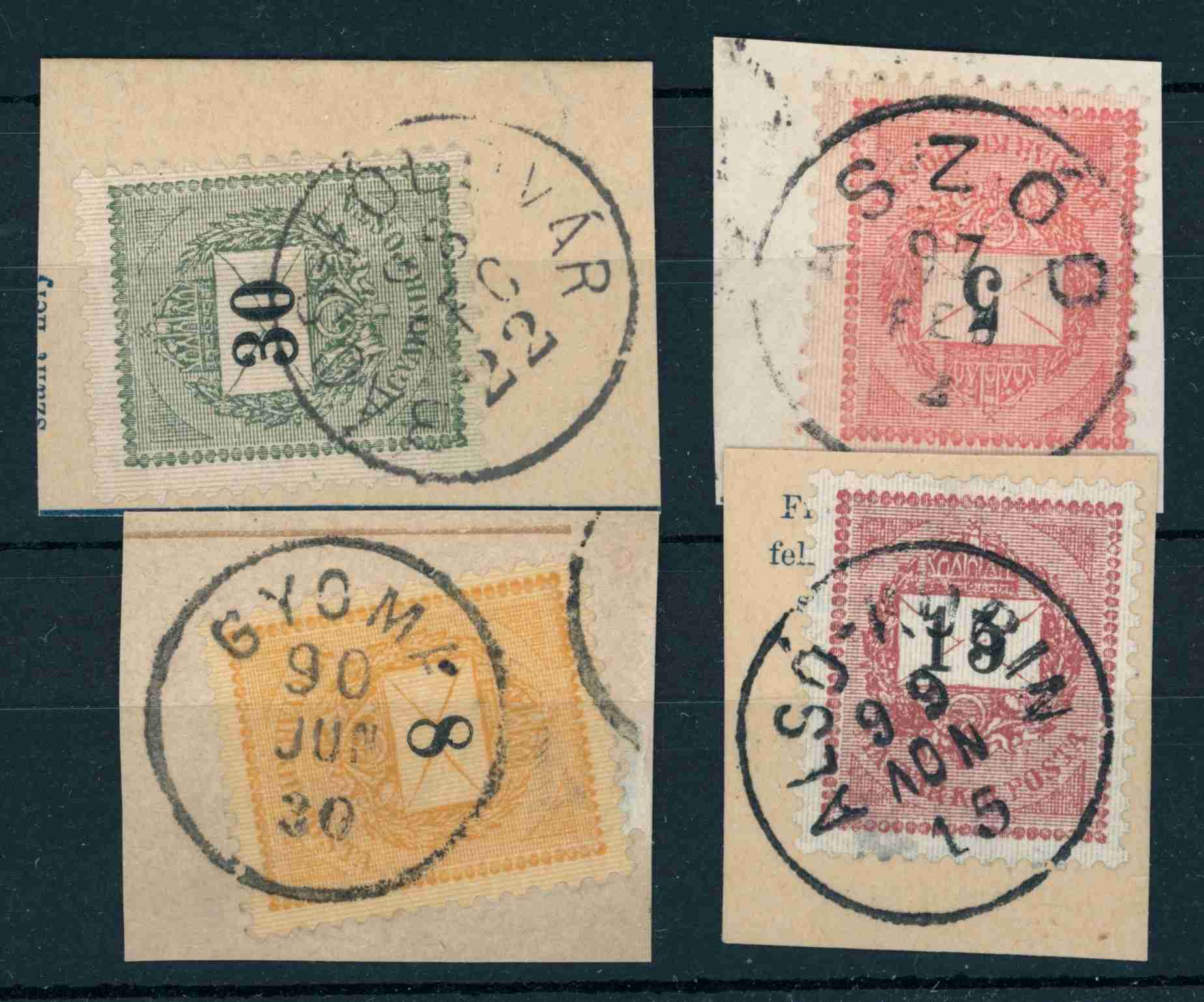 1889 lebélyegzések BÁCS-FÖLDVÁR + ASZÓD + GYOMA + ALSÓ-KUBIN - Gudlin 100 pont  (e72)