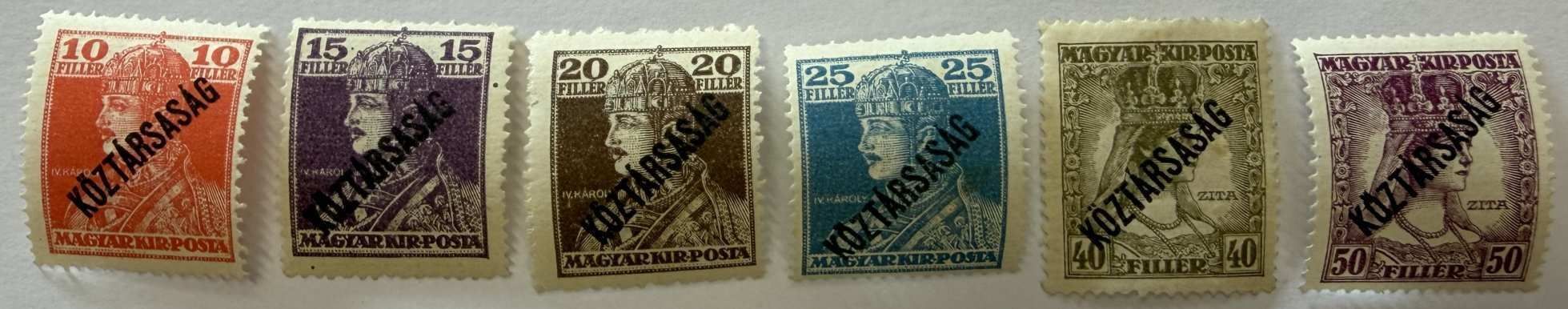 1918 Köztársaság Felülnyomás Károly- Zita Bélyegeken (*-**)