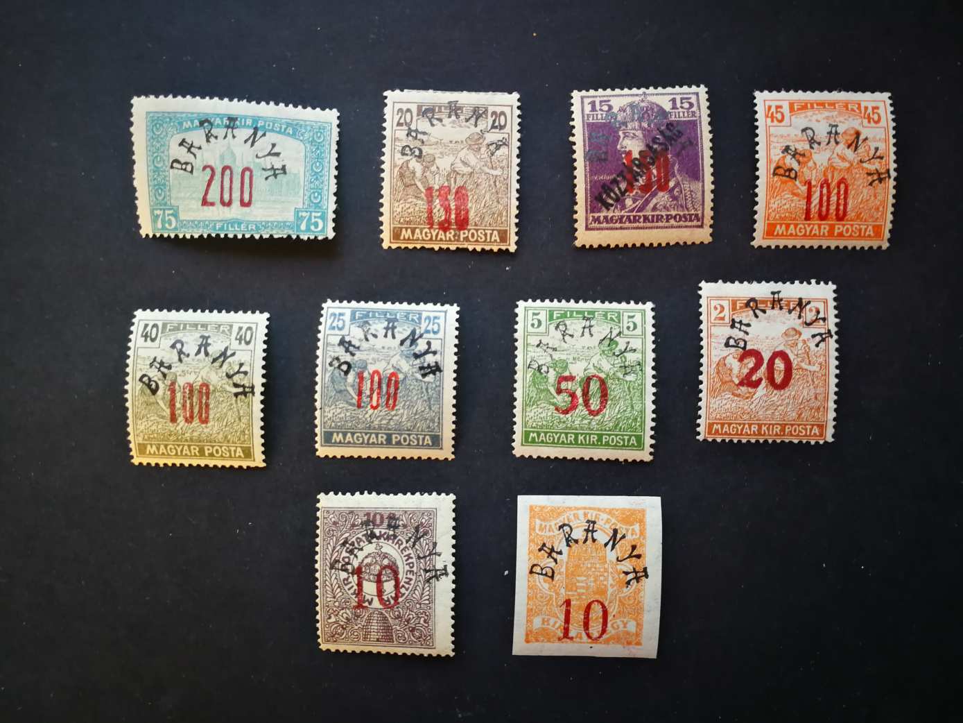 Magyarország 1919 Baranya II szerb megszállás 10 db zömében kat. ár 4450 Ft H