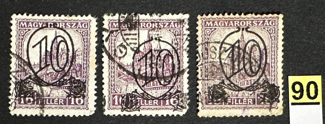 Magyarország 1931 Kisegítő 15-ös fogazással 3db Bélyeg Elcsúszott Nyomással MBK 4.500Ft 90.-