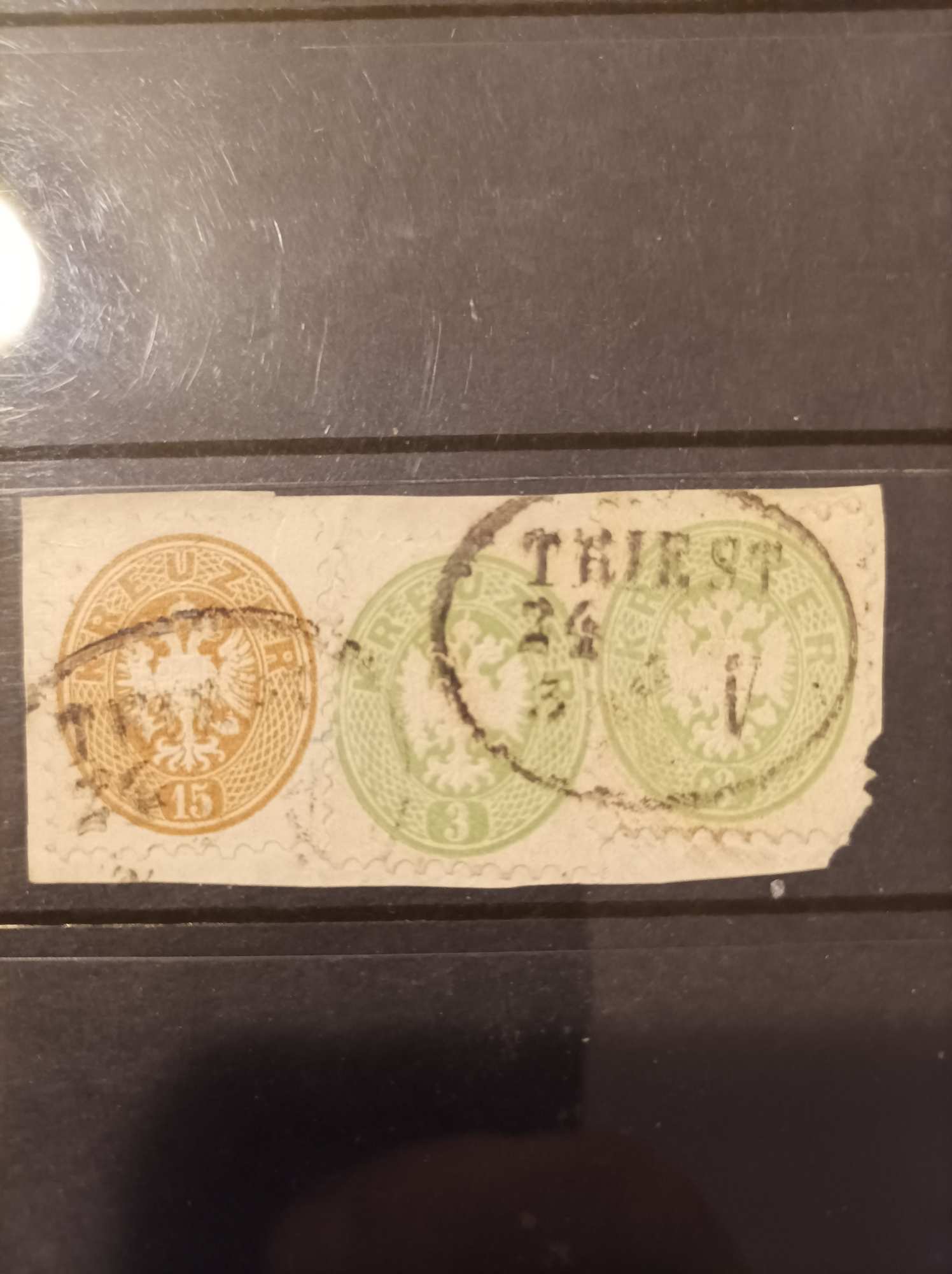 1863/64. Könyvnyomat dombornyomással színes bérmentesítés 3+3+15kr kivágáson