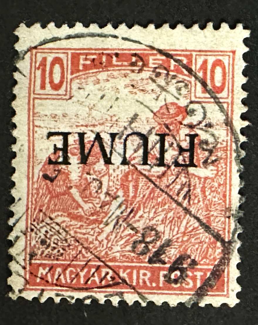 magyarország 1918 fiume olasz megszállás arató 10 fillér fordított tévnyomat bélyeg