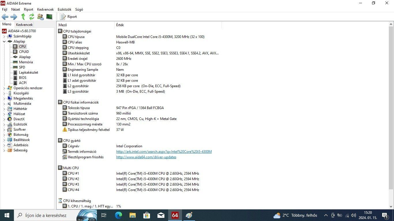 Intel Core i5-4300M 3.3GHz notebook processzor, CPU (218.)