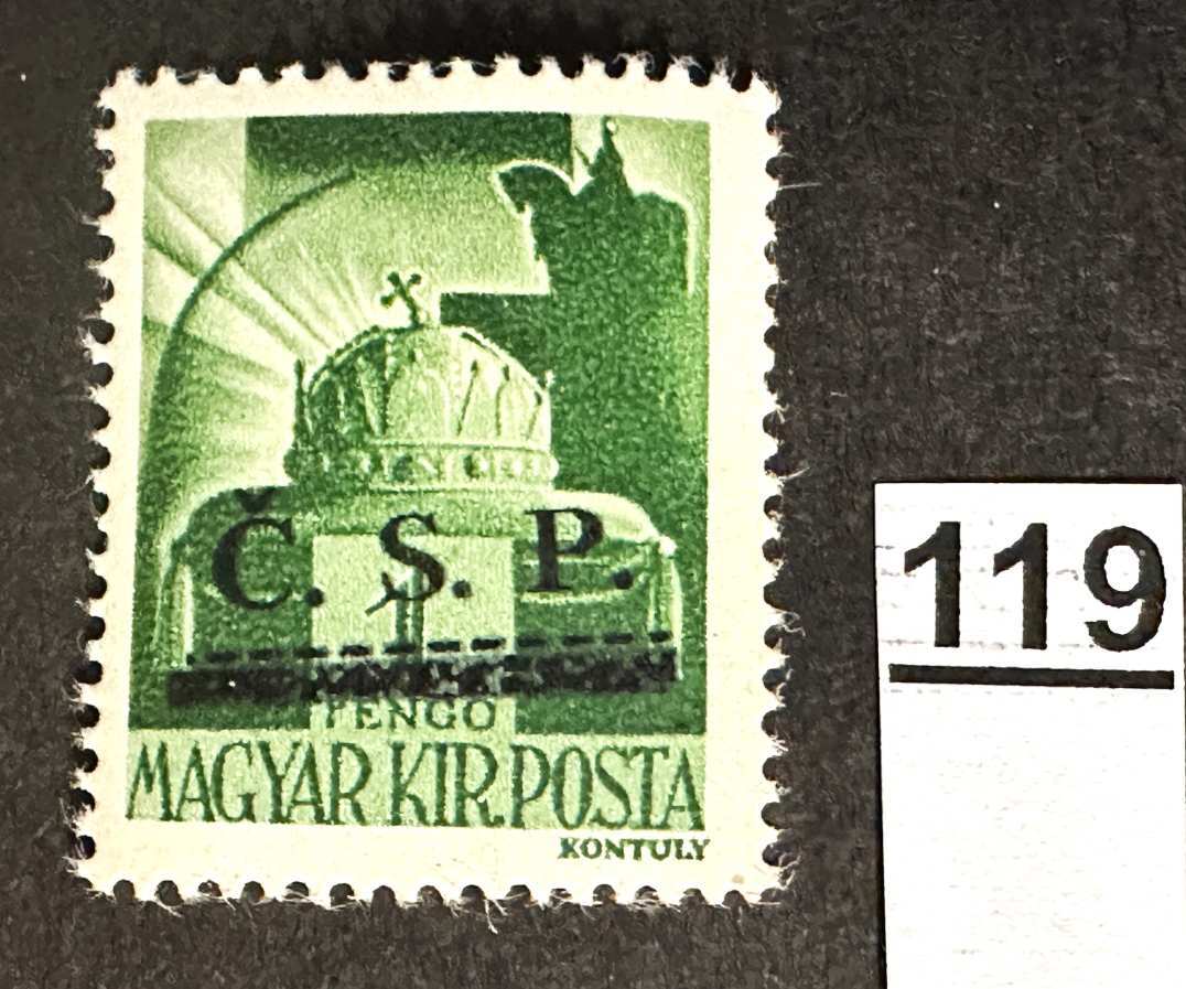 MAGYARORSZÁG 1945 ROZSNYÓ SZOVJET MEGSZÁLLÁS HADVEZÉREK 1PENGŐ FELÜLNYOMOTT BÉLYEG
