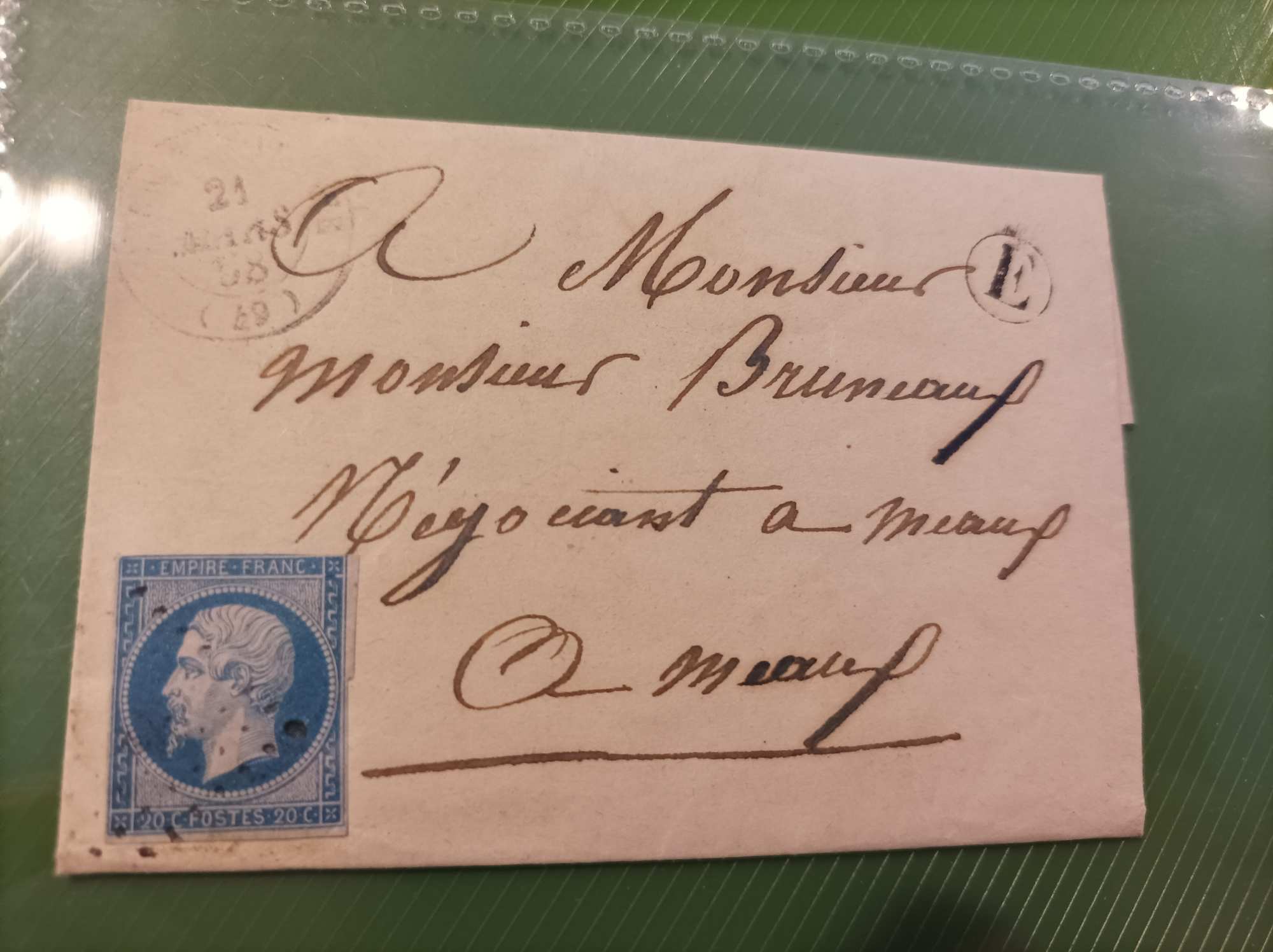 1858. Napóleon 20c levél ritka tétel