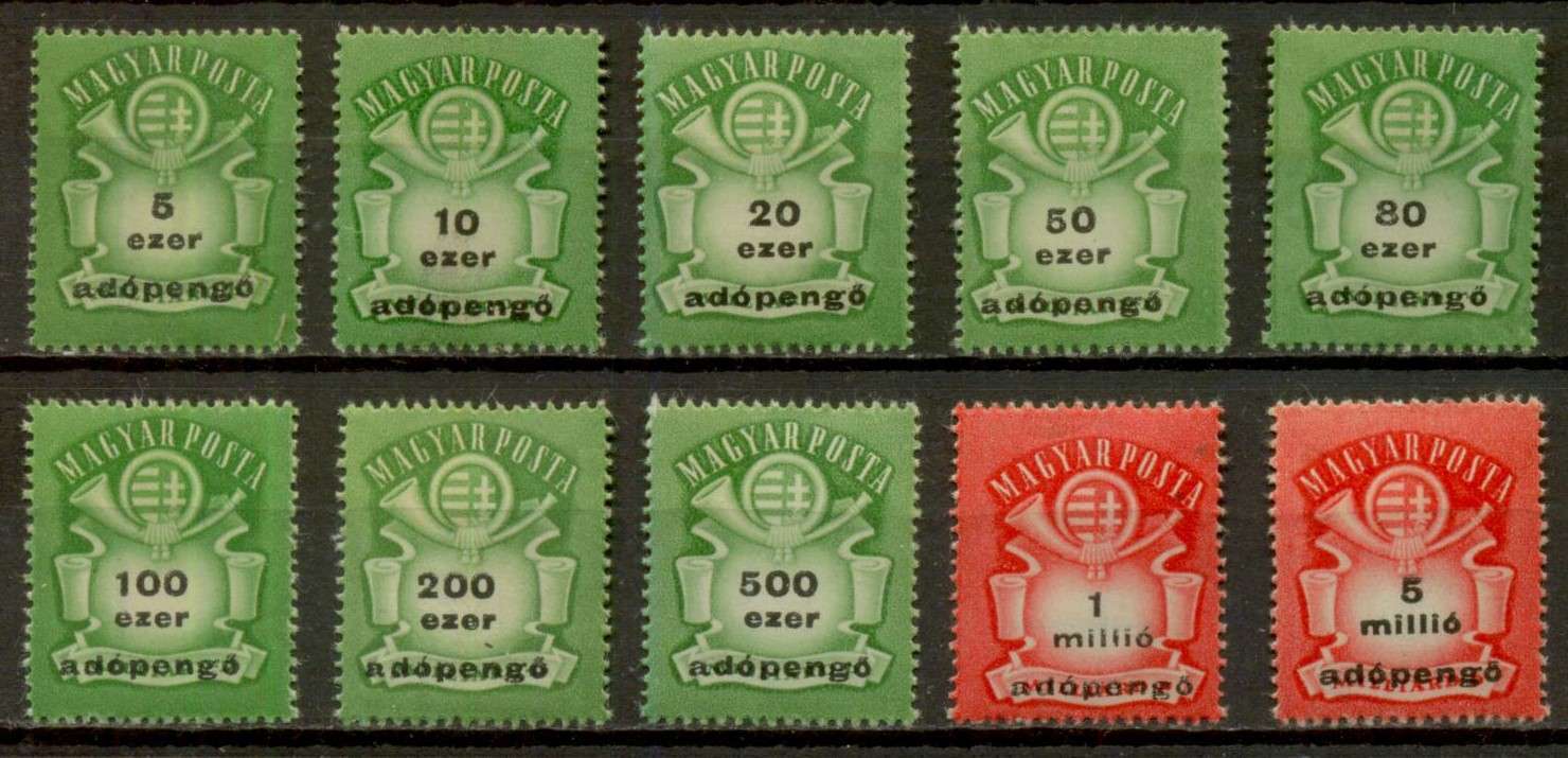 M347 - 1946. Adópengő sor TELJES (10 db) – Postatiszta, kifogástalan állapotban