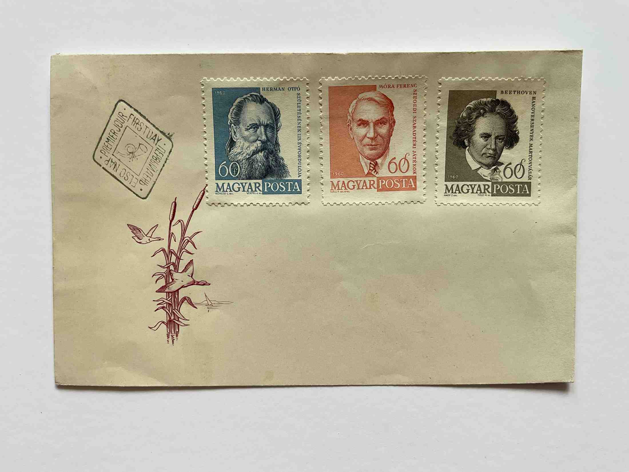 1960 Herman Ottó Móra Ferenc Beethoven 3x60 f FDC, Arcképek hiányos sor