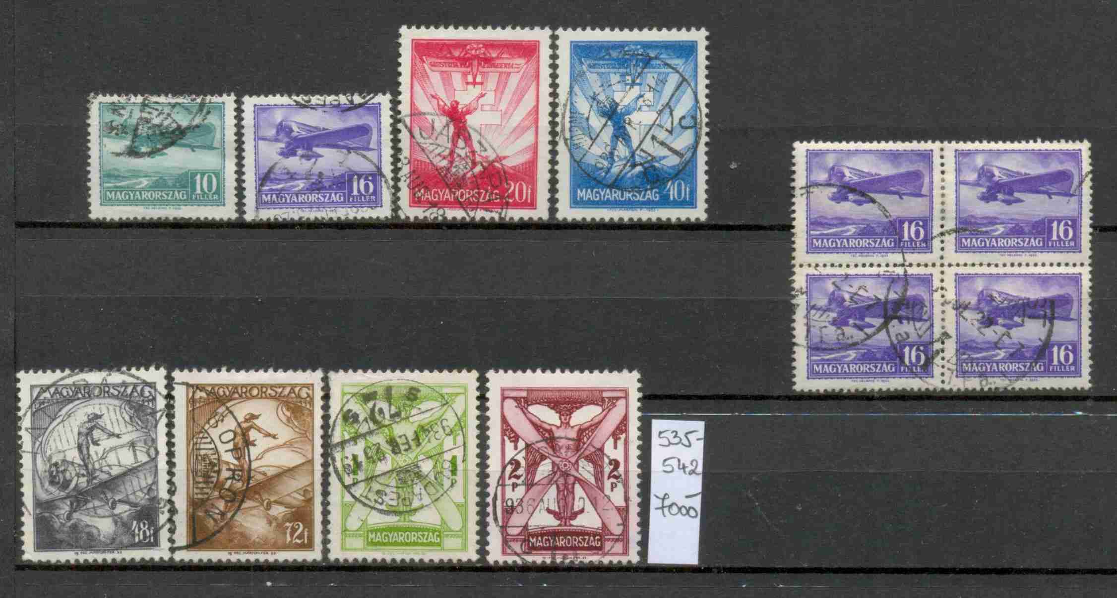 M95 1933 Repülő II Légiposta hiányos sor 8/9 + 16f négyestömb Pecsételt