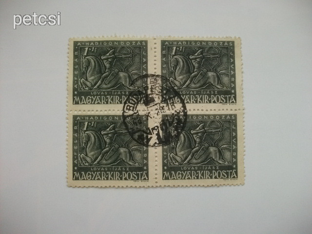 Magyar bélyeg hadigondozás 1+1 f 1943 4-es tömb / négyes tömb 1