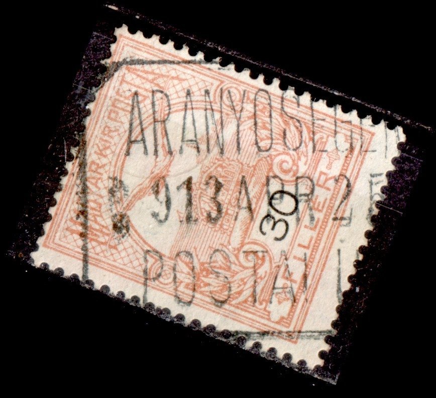 1913 turul ARANYOSEGERBEGY postai ügynökség bélyegzés Erdély / Romania MPPFB PÜ 10 / 500 pont  (b14)
