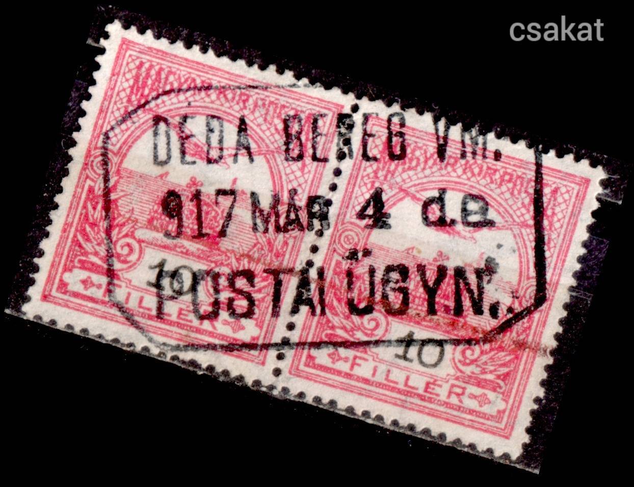 1913 turul ritka DÉDA BEREG VM. postai ügynökség bélyegzés Kárpátalja Ukraine MPPFB PÜ10 / 500p(c02)