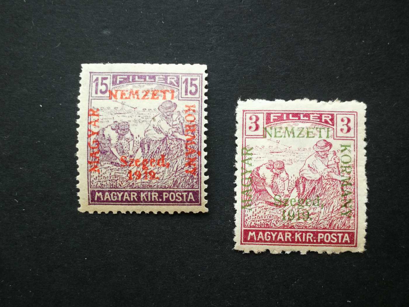 Magyarország 1919 Szeged francia megszállás Arató 15 F, 3 F, kat. ár 5500 Ft
