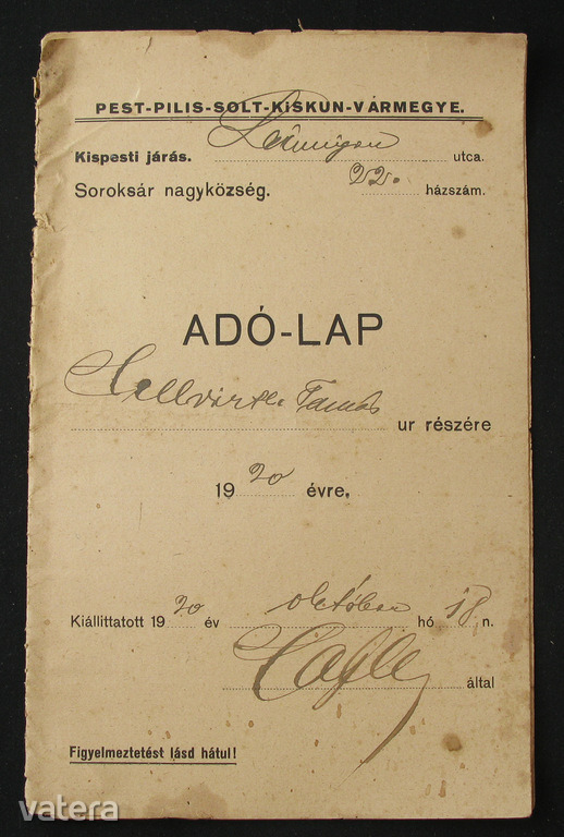 Soroksári adólap 1920