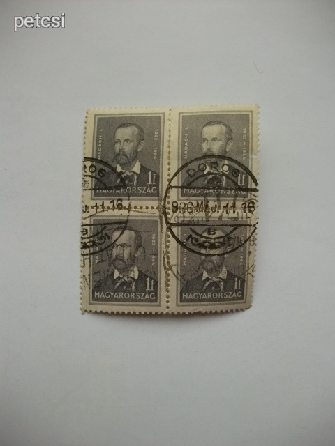 Magyar bélyeg arcképek 1 f 1932 4-es tömb / négyes tömb Dorog bélyegzéssel
