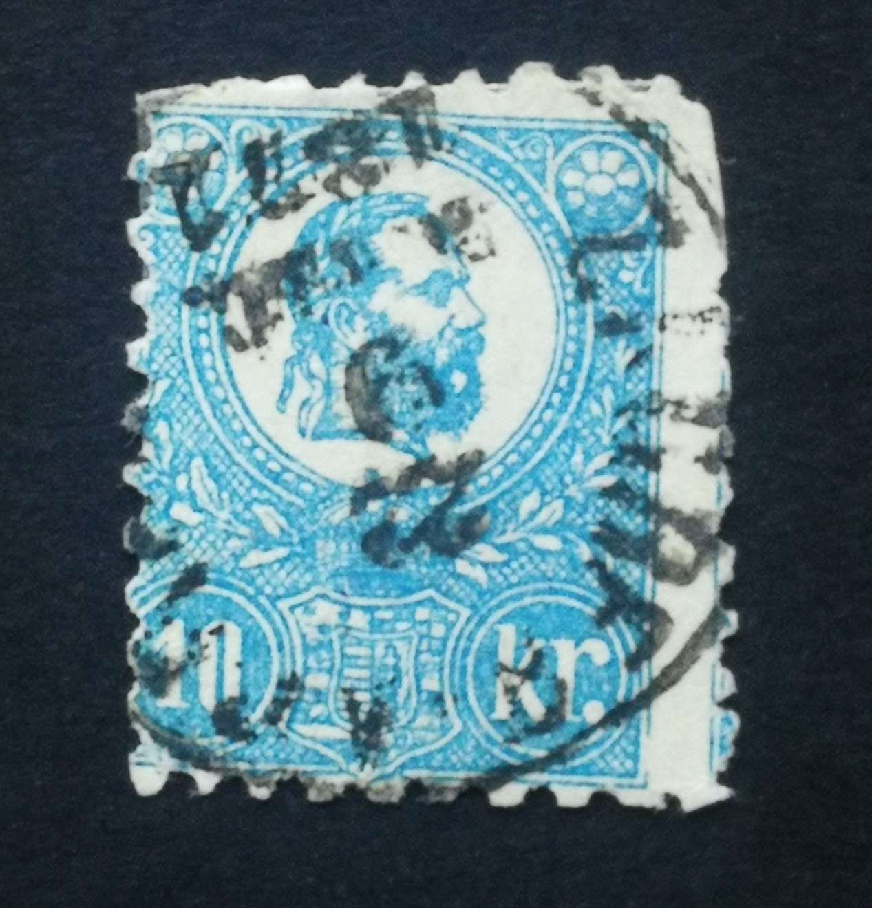 Magyarország 1871 kőnyomat 10 kr. ZAGREB-AGRA(M) / VEČ fogazathiány, elvékonyodás G3