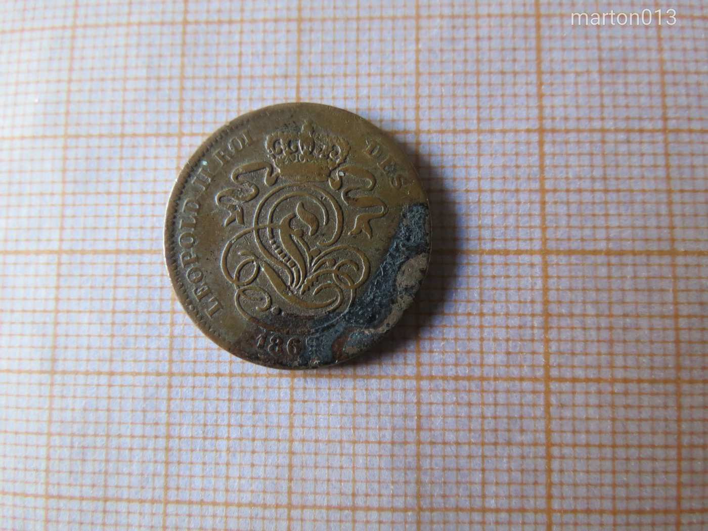 Belgium 2 cent 1869 (sérült)