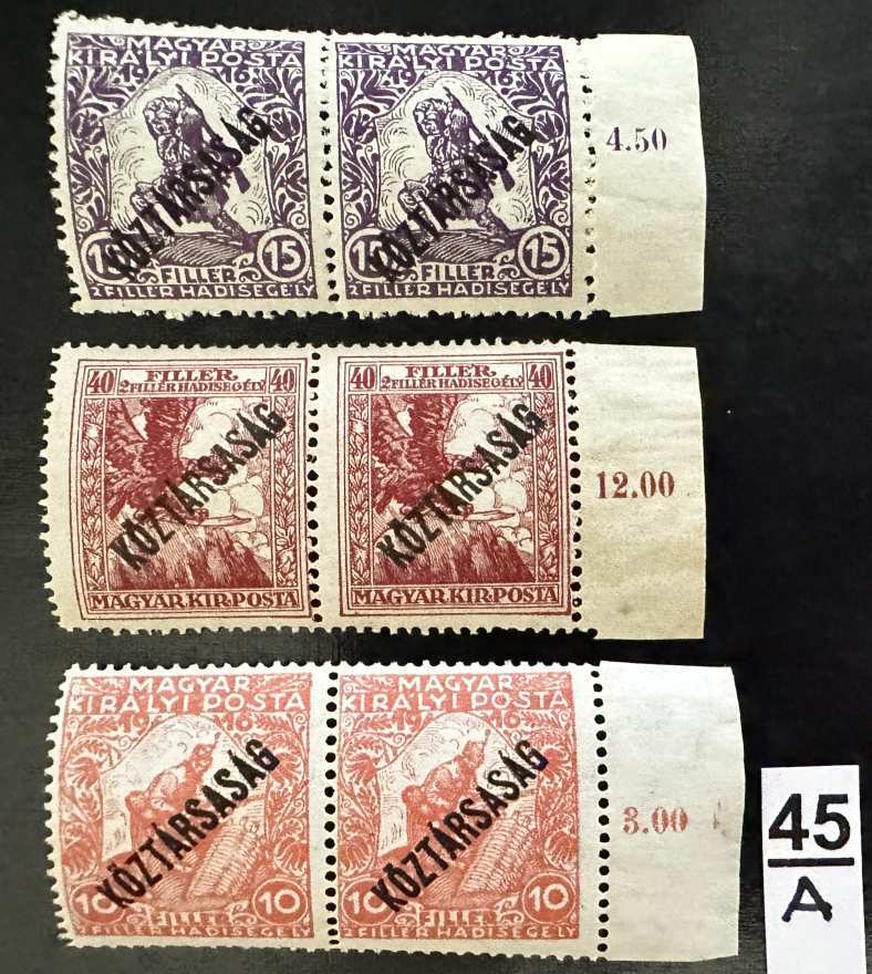 1918 HADISEGÉLY III. KÖZTÁRSASÁG  MAGYAR POSTATISZTA BÉLYEG SOR ** PÁR ÍVSZÉLES