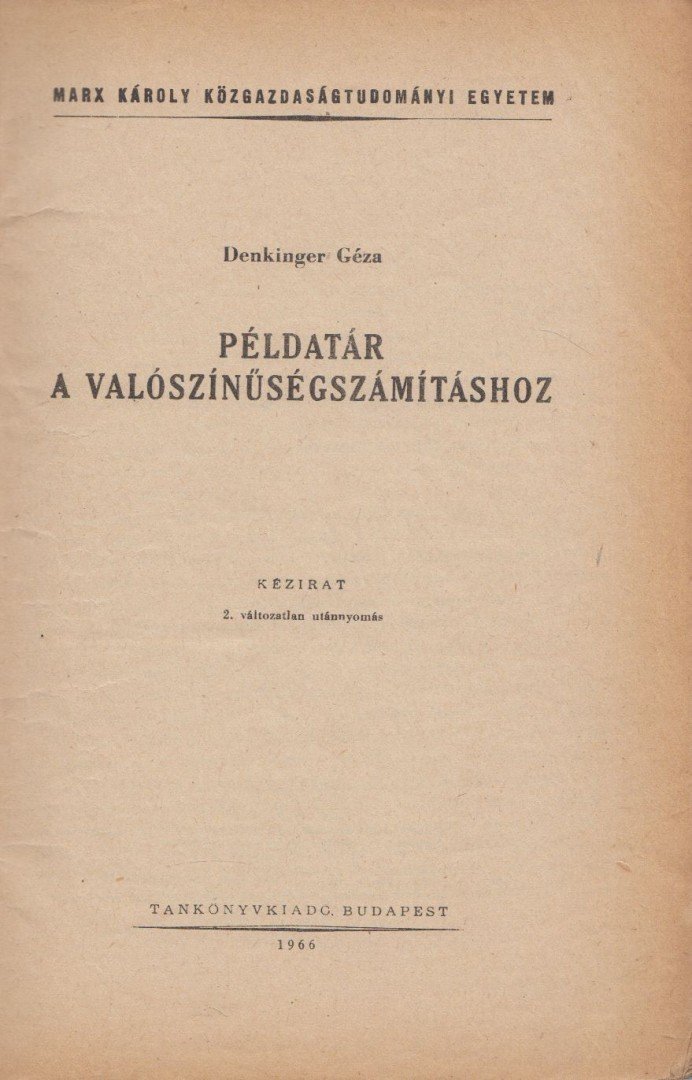 Példatár a valószínűségszámításhoz
