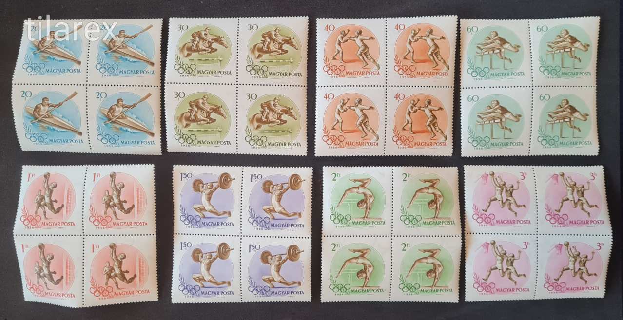 Magyar bélyeg négyestömb 1956 Olimpia II. Melbourne ( MBK 1532-39** 6.800 Ft )