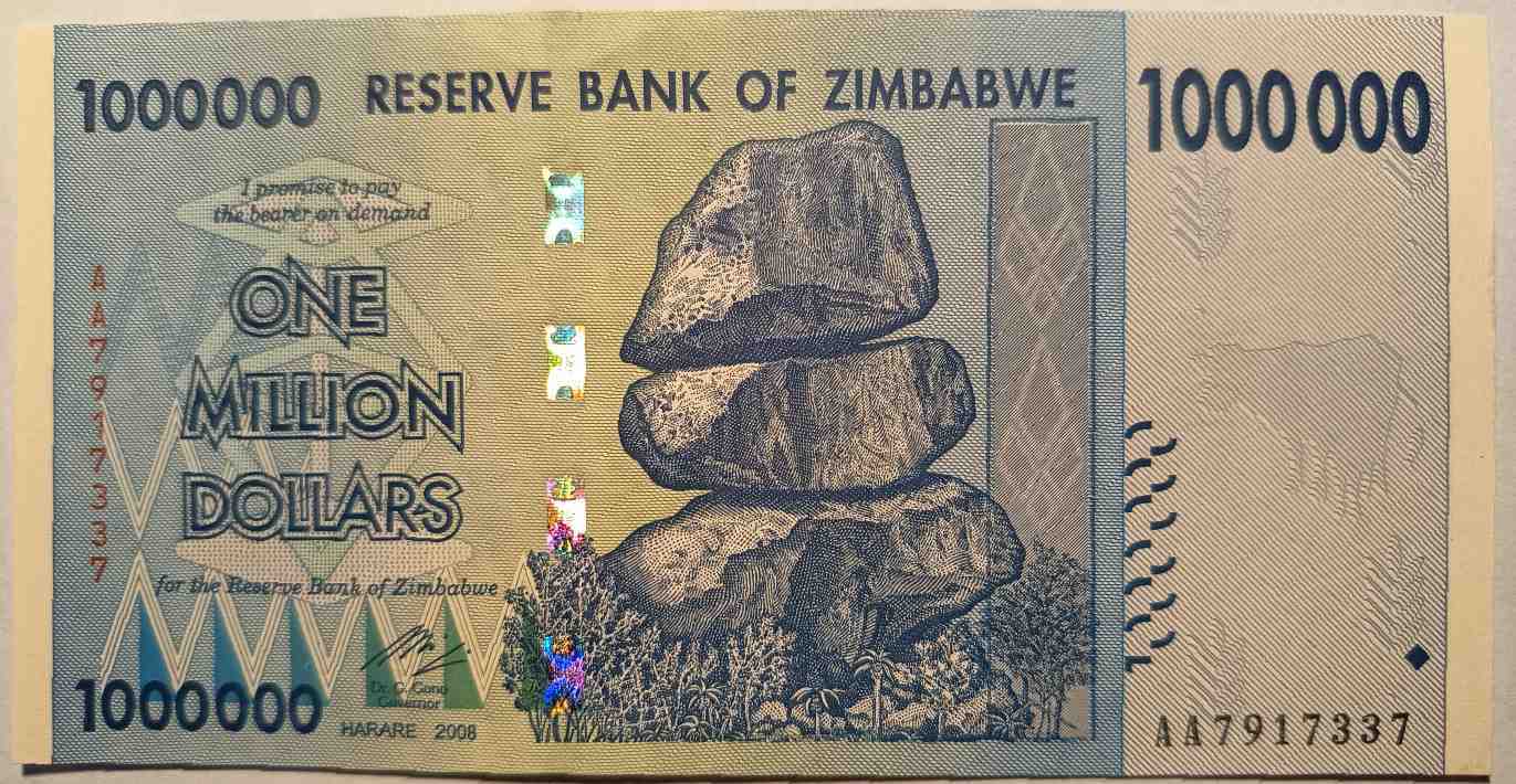 Zimbabwe egymillió 1000000 dollár 2008 UNC
